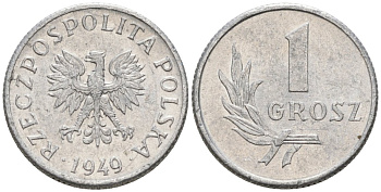 Польша 1 грош 1949 MW KM 39 алюминий 3458-162