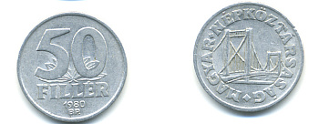 Венгрия 50 филлеров 1980 BP мост Елизаветы в Будапеште KM 574 алюминий 93-145