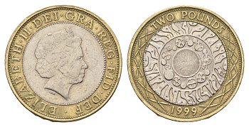 Великобритания 2 фунта 1999 Елизавета II (1952-2022) KM 994, Spink 4570 (K9) биметалл 77-825