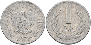 Польша 1 злотый 1971 MW KM 49.1 алюминий    4161-152