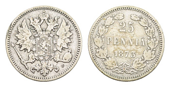 Россия для Финляндии 25 пенни 1873 S, Александр II (1855-1881) Биткин 648 серебро 1530-815
