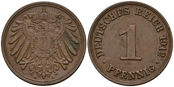 Германия 1 пфенниг 1912 A KM 10, J. 10 медь 192-659