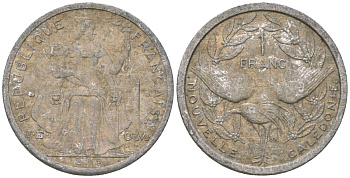 Французская Новая Каледония 1 франк 2012 птица кагу, (IEOM) KM 10, Schoen 10 алюминий 36-957