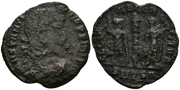 Римская Империя нуммий 337 - 340 Константин II GLORIA EXERCITVS Фессалоника fine RIC 55 бронза 1073-6-116