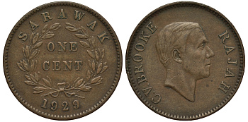 Саравак 1 цент 1929 Н, Третий Раджа Чарльз Вайнер Брук, Королевство Саравак (1846 - 1946) KM 18 бронза 4044-834