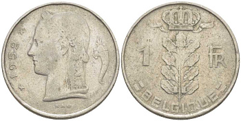БЕЛЬГИЯ 1 ФРАНК 1952 BELGIQUE, БОДУЭН I (1951-1993) KM 142.1 медно-никель 119-437