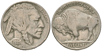 США 5 центов 1935 индеец, бизон KM 134 медно-никель 4614-1167