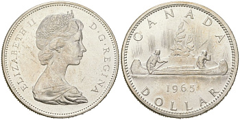 Канада 1 доллар 1965 KM 64.1 серебро aUNC 00-1067-2-62