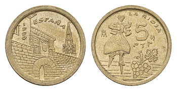 Испания 5 песет 1996 Хуан Карлос I (1975-2014), Риоха (La Rioja) KM 960 алюминиевая бронза 116-556