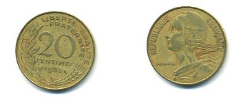 ФРАНЦИЯ 20 САНТИМОВ 1963 KM 930 медь алюминий никель 54-2012