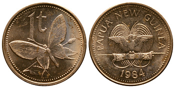 Папуа-Новая Гвинея 1 тойя 1984 бабочка KM 1 бронза UNC 261-518