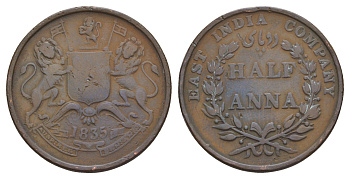 Британская Индия, Ост-Индская компания 1/2 анна 1835 KM 447 медь 81-1124