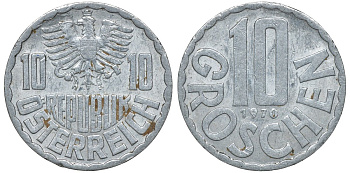 АВСТРИЯ 10 ГРОШЕЙ 1970 KM 2878 алюминий 72-1232