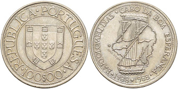 Португалия 100 эскудо 1988 серия золотой век португальских открытий, Бартоломеу Диаш KM 642 медно-никель UNC 4537-613