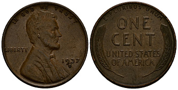 США 1 цент 1937 Линкольн, S KM 132 бронза 4164-814