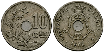 Бельгия 10 сантимов 1906 Belgie KM 53 медно-никель 4172-1237