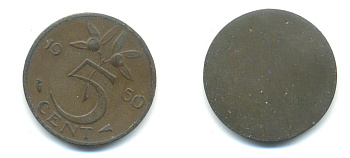 НИДЕРЛАНДЫ 5 ЦЕНТОВ 1950 ЮЛИАНА KM 181 бронза 83-844