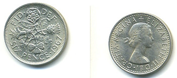 Великобритания 6 пенсов 1967 Елизавета II (1952-2022) KM 903, Spink 4149 медно-никель 23-913