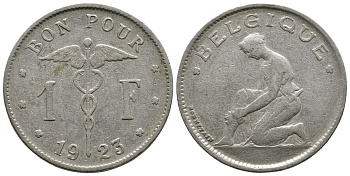Бельгия 1 франк 1923 Belgique, Альберт I (1909-1934) KM 89 никель 4380-215