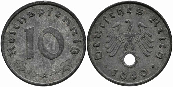 Германия 10 рейхспфеннигов 1940 A KM 101, J. 371 цинк 113-127