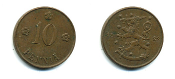 Финляндия 10 пенни 1922 республика (1918-1962) KM 24 медь 46-556