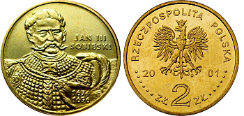 Польша 2 злотых 2001 MW, серия Польские короли, Ян III Собеский (1674-1696) KM 423 нордик UNC 4676-123