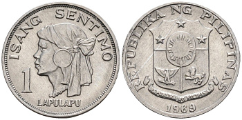 Филиппины 1 сентимо 1969 вождь острова Мактан Лапу-Лапу KM 196 алюминий 4588-819