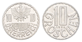Австрия 10 грошей 1996 KM 2878 алюминий 4632-647