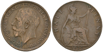 Великобритания 1/2 пенни 1920 Георг V (1910-1936) KM 809, Spink 4056 бронза 92-513