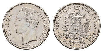 Венесуэла 1 боливар 1967 Симон Боливар, год-тип Y 42 никель aUNC 4116-212