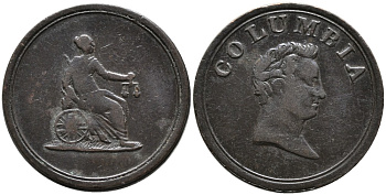 КОЛУМБИЯ ЖЕТОН 1800-Е ИМПЕРАТОР, ФЕМИДА, 'КОЛУМБИЙСКИЙ ФАРТИНГ' медь 4529-853