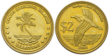 Кокосовые острова 2 доллара 2004 X 16 латунь BU 4608-323