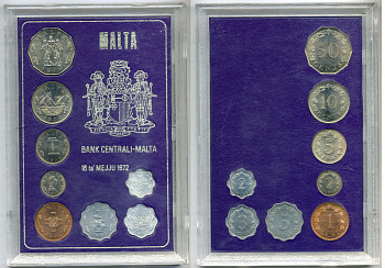 Мальта набор из 8 монет 1972 официальный, госнабор, в пластике, тираж 8000 экз. KM 5-12 KM MS1 UNC 3-6-3-31