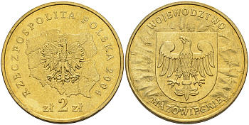 Польша 2 злотых 2004 серия польские регионы, Мазовецкое воеводство KM 489 нордик 4589-517