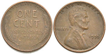 США 1 ЦЕНТ 1955 ЛИНКОЛЬН KM А132 медь цинк 218-641