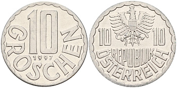 Австрия 10 грошей 1997 KM 2878 алюминий 4152-517