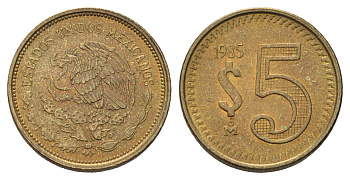 Мексика 5 песо 1985 KM 502 латунь UNC 4580-1214