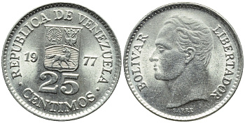 Венесуэла 25 сентимо 1977 Симон Боливар KM 50.2 никель 4392-949