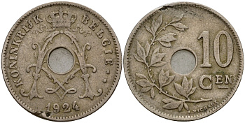 Бельгия 10 сантимов 1924 KONINKRIJK BELGI? KM 86 медно-никель 4189-761