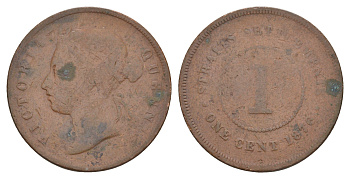 Стрейтс-Сетлментс (Стрейтс Сетлментс) 1 цент 1876 Виктория (1837-1901) KM 9 бронза 4654-137