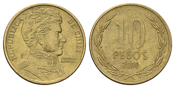 Чили 10 песо 2003 KM 228 никель латунь aUNC 4689-264