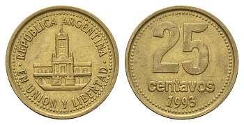 Аргентина 25 сентаво 1993 ратуша Буэнос-Айреса KM 110.1 алюминиевая бронза 4575-636