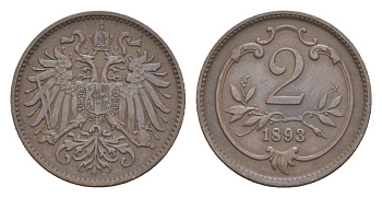 Австрия 2 геллера 1893 Франц Иосиф I (1848-1916) KM 2801 бронза 4639-967
