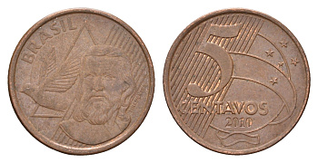 Бразилия 5 сентаво 2010 KM 648 сталь плакированная медью 4686-633