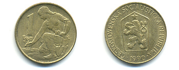 ЧЕХОСЛОВАКИЯ 1 КРОНА 1990 ЖЕНЩИНА САЖАЕТ ЛИПОВОЕ ДЕРЕВО KM 50 алюминиевая бронза 89-1845