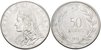 Турция 50 курушей 1976 Анатолийская невеста KM 899 нержавеющая сталь 4388-1037