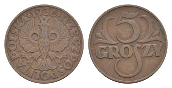 Польша 5 грошей 1936 Y 10a бронза 4620-512