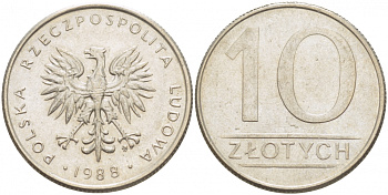ПОЛЬША 10 ЗЛОТЫХ 1988 MW KM 152.1 медно-никель 4519-1015