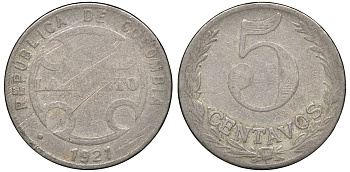 Колумбия 5 сентаво 1921 государственный лепрозорий KM L11 медно-никель 53-1043
