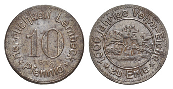 Лембек 10 пфеннигов 1919 Funck 286.2, Men18 18717.2 железо 4636-821